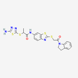 2-[(5-amino-1,3,4-thiadiazol-2-yl)sulfanyl]-N-(2-{[2-(2,3-dihydro-1H-indol-1-yl)-2-oxoethyl]sulfanyl}-1,3-benzothiazol-6-yl)propanamide