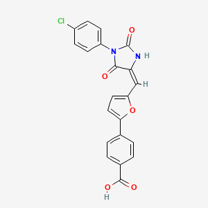 molecular formula C21H13ClN2O5 B13820119 4-(5-{(E)-[1-(4-chlorophenyl)-2,5-dioxoimidazolidin-4-ylidene]methyl}furan-2-yl)benzoic acid 