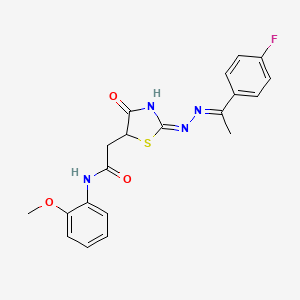 molecular formula C20H19FN4O3S B13820471 2-[(2E)-2-{(2E)-[1-(4-fluorophenyl)ethylidene]hydrazinylidene}-4-oxo-1,3-thiazolidin-5-yl]-N-(2-methoxyphenyl)acetamide 