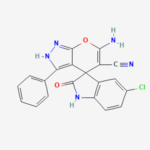 molecular formula C20H12ClN5O2 B13820888 6'-amino-5-chloro-2-oxo-3'-phenyl-1,2-dihydro-1'H-spiro[indole-3,4'-pyrano[2,3-c]pyrazole]-5'-carbonitrile 