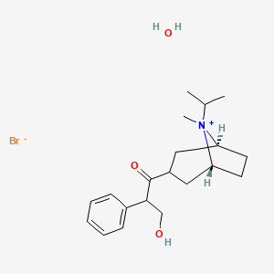 molecular formula C20H32BrNO3 B13821104 3-hydroxy-1-[(1R,5S)-8-methyl-8-propan-2-yl-8-azoniabicyclo[3.2.1]octan-3-yl]-2-phenylpropan-1-one;bromide;hydrate 