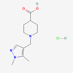 molecular formula C12H20ClN3O2 B1382127 1-[(1,5-Dimethyl-1H-pyrazol-4-yl)methyl]piperidine-4-carboxylic acid hydrochloride CAS No. 1431962-86-5