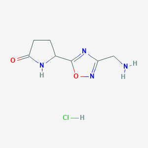 molecular formula C7H11ClN4O2 B1382140 5-(3-(Aminomethyl)-1,2,4-oxadiazol-5-yl)pyrrolidin-2-one hydrochloride CAS No. 1674389-96-8
