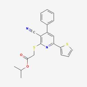 molecular formula C21H18N2O2S2 B13821712 Propan-2-yl {[3-cyano-4-phenyl-6-(thiophen-2-yl)pyridin-2-yl]sulfanyl}acetate 