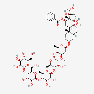 [(3S,5S,8S,9R,10S,12R,13R,14R,17S)-3-[(2R,4R,5R,6R)-5-[(2S,4R,5R,6R)-5-[(2S,3R,4S,5R,6R)-5-[(2S,3R,4R,5S,6R)-3,4-dihydroxy-6-(hydroxymethyl)-5-[(2S,3R,4S,5S,6R)-3,4,5-trihydroxy-6-(hydroxymethyl)oxan-2-yl]oxyoxan-2-yl]oxy-3-hydroxy-4-methoxy-6-methyloxan-2-yl]oxy-4-methoxy-6-methyloxan-2-yl]oxy-4-methoxy-6-methyloxan-2-yl]oxy-8,14,17-trihydroxy-17-[(1S)-1-hydroxyethyl]-10,13-dimethyl-1,2,3,4,5,6,7,9,11,12,15,16-dodecahydrocyclopenta[a]phenanthren-12-yl] benzoate