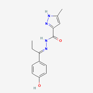 molecular formula C14H16N4O2 B13821900 5-methyl-N'-[1-(4-oxocyclohexa-2,5-dien-1-ylidene)propyl]-1H-pyrazole-3-carbohydrazide 