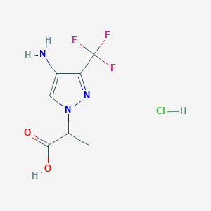 molecular formula C7H9ClF3N3O2 B1382216 2-[4-Amino-3-(trifluoromethyl)-1H-pyrazol-1-yl]propanoic acid hydrochloride CAS No. 1820735-24-7