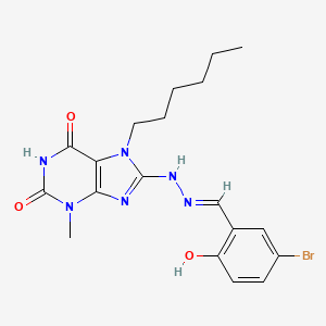 molecular formula C19H23BrN6O3 B13822414 8-[(2E)-2-[(5-bromo-2-hydroxyphenyl)methylidene]hydrazinyl]-7-hexyl-3-methylpurine-2,6-dione 