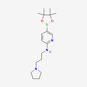 molecular formula C18H30BN3O2 B1382274 N-[3-(pyrrolidin-1-yl)propyl]-5-(tetramethyl-1,3,2-dioxaborolan-2-yl)pyridin-2-amine CAS No. 1353880-12-2