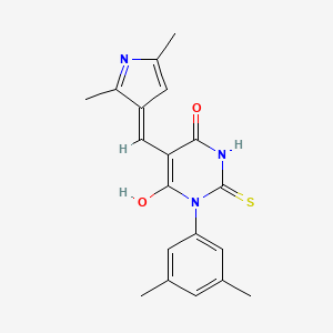 (5E)-1-(3,5-dimethylphenyl)-5-[(2,5-dimethyl-1H-pyrrol-3-yl)methylidene]-2-sulfanylidene-1,3-diazinane-4,6-dione