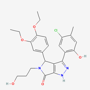 (3Z)-3-(3-chloro-4-methyl-6-oxocyclohexa-2,4-dien-1-ylidene)-4-(3,4-diethoxyphenyl)-5-(3-hydroxypropyl)-2,4-dihydro-1H-pyrrolo[3,4-c]pyrazol-6-one