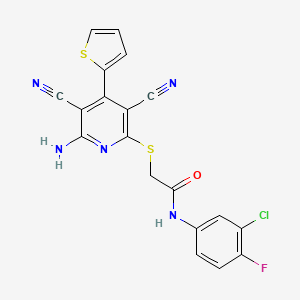 2-{[6-amino-3,5-dicyano-4-(thiophen-2-yl)pyridin-2-yl]sulfanyl}-N-(3-chloro-4-fluorophenyl)acetamide