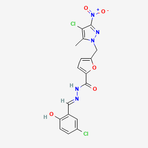 molecular formula C17H13Cl2N5O5 B13823499 N-[(E)-(5-chloro-2-hydroxyphenyl)methylideneamino]-5-[(4-chloro-5-methyl-3-nitropyrazol-1-yl)methyl]furan-2-carboxamide 