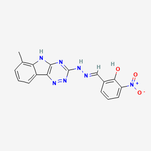 molecular formula C17H13N7O3 B13823609 2-[(E)-[(6-methyl-5H-[1,2,4]triazino[5,6-b]indol-3-yl)hydrazinylidene]methyl]-6-nitrophenol 