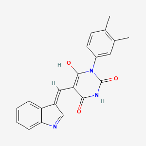 molecular formula C21H17N3O3 B13823750 (5E)-1-(3,4-dimethylphenyl)-5-(1H-indol-3-ylmethylidene)-1,3-diazinane-2,4,6-trione 