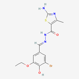 2-amino-N'-[(Z)-(3-bromo-5-ethoxy-4-oxocyclohexa-2,5-dien-1-ylidene)methyl]-4-methyl-1,3-thiazole-5-carbohydrazide