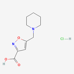 molecular formula C10H15ClN2O3 B1382521 5-(Piperidin-1-ylmethyl)-1,2-oxazole-3-carboxylic acid hydrochloride CAS No. 1803605-11-9