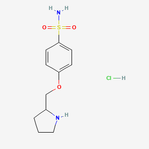 molecular formula C11H17ClN2O3S B1382528 盐酸 4-(吡咯烷-2-基甲氧基)苯-1-磺酰胺 CAS No. 1803591-06-1