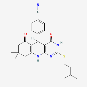 4-[8,8-dimethyl-2-(3-methylbutylsulfanyl)-4,6-dioxo-5,7,9,10-tetrahydro-1H-pyrimido[4,5-b]quinolin-5-yl]benzonitrile