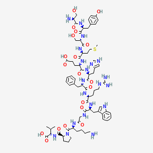 (4S)-5-[[(2S)-1-[[(2S)-1-[[(2S)-1-[[(2S)-1-[[2-[[(2S)-6-amino-1-[(2S)-2-[[(1S)-1-carboxy-2-methylpropyl]carbamoyl]pyrrolidin-1-yl]-1-oxohexan-2-yl]amino]-2-oxoethyl]amino]-3-(1H-indol-3-yl)-1-oxopropan-2-yl]amino]-5-carbamimidamido-1-oxopentan-2-yl]amino]-1-oxo-3-phenylpropan-2-yl]amino]-3-(1H-imidazol-4-yl)-1-oxopropan-2-yl]amino]-4-[[(2S)-2-[[(2S)-2-[[(2S)-2-[[(2S)-2-amino-3-hydroxypropanoyl]amino]-3-(4-hydroxyphenyl)propanoyl]amino]-3-hydroxypropanoyl]amino]-4-methylsulfanylbutanoyl]amino]-5-oxopentanoic acid