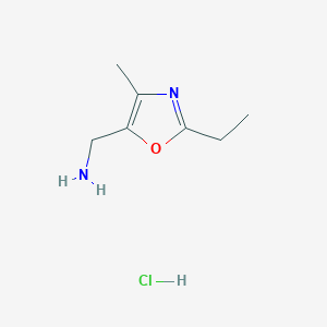 molecular formula C7H13ClN2O B1382553 (2-Ethyl-4-methyl-1,3-oxazol-5-yl)methanamine hydrochloride CAS No. 1803606-83-8