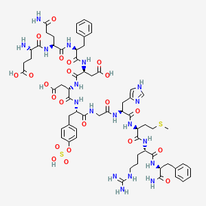 (4S)-4-amino-5-[[(2S)-5-amino-1-[[(2S)-1-[[(2S)-1-[[(2S)-1-[[(2S)-1-[[2-[[(2S)-1-[[(2S)-1-[[(2S)-1-[[(2S)-1-amino-1-oxo-3-phenylpropan-2-yl]amino]-5-carbamimidamido-1-oxopentan-2-yl]amino]-4-methylsulfanyl-1-oxobutan-2-yl]amino]-3-(1H-imidazol-4-yl)-1-oxopropan-2-yl]amino]-2-oxoethyl]amino]-1-oxo-3-(4-sulfooxyphenyl)propan-2-yl]amino]-3-carboxy-1-oxopropan-2-yl]amino]-3-carboxy-1-oxopropan-2-yl]amino]-1-oxo-3-phenylpropan-2-yl]amino]-1,5-dioxopentan-2-yl]amino]-5-oxopentanoic acid