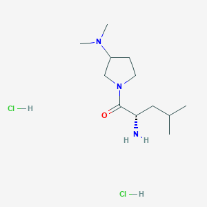 molecular formula C12H27Cl2N3O B1382556 (2S)-2-amino-1-[3-(dimethylamino)pyrrolidin-1-yl]-4-methylpentan-1-one dihydrochloride CAS No. 1807938-67-5