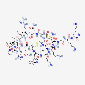 (1R,4S,7S,10S,16S,19S,22S,25S,28S,31R,36R,39S,42S,45S,52R,55S)-39,42-bis(4-aminobutyl)-N-[2-[[(2S)-6-amino-1-[[(2S)-1,6-diamino-1-oxohexan-2-yl]amino]-1-oxohexan-2-yl]amino]-2-oxoethyl]-28,55-bis(2-amino-2-oxoethyl)-4-(3-amino-3-oxopropyl)-52-[[(2S)-2-[[(2S)-2-aminopropanoyl]amino]-4-methylpentanoyl]amino]-16,19,22-tris[(2S)-butan-2-yl]-25-(3-carbamimidamidopropyl)-7-(1H-imidazol-4-ylmethyl)-45-(1H-indol-3-ylmethyl)-3,6,9,15,18,21,24,27,30,38,41,44,47,53,56-pentadecaoxo-33,34,49,50-tetrathia-2,5,8,14,17,20,23,26,29,37,40,43,46,54,57-pentadecazatricyclo[29.16.10.010,14]heptapentacontane-36-carboxamide