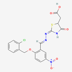 2-[2-[(2E)-2-[[2-[(2-chlorophenyl)methoxy]-5-nitrophenyl]methylidene]hydrazinyl]-4-oxo-1,3-thiazol-5-yl]acetic acid