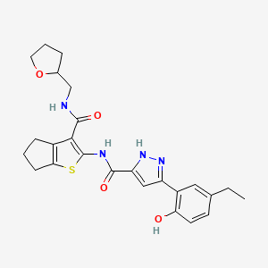 3-(5-ethyl-2-hydroxyphenyl)-N-{3-[(tetrahydrofuran-2-ylmethyl)carbamoyl]-5,6-dihydro-4H-cyclopenta[b]thiophen-2-yl}-1H-pyrazole-5-carboxamide