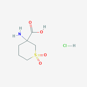molecular formula C6H12ClNO4S B1382681 3-氨基-1,1-二氧-1lambda6-硫杂环己烷-3-羧酸盐酸盐 CAS No. 1803561-91-2