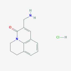 molecular formula C13H15ClN2O B1382711 6-(aminomethyl)-2,3-dihydro-1H,5H-pyrido[3,2,1-ij]quinolin-5-one hydrochloride CAS No. 1881322-03-7