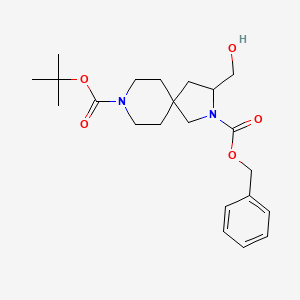 molecular formula C22H32N2O5 B1383100 2-苄基 8-叔丁基 3-(羟甲基)-2,8-二氮杂螺[4.5]癸烷-2,8-二羧酸酯 CAS No. 1445951-71-2