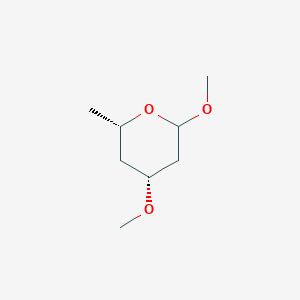 molecular formula C8H16O3 B13831419 2H-Pyran,tetrahydro-2,4-dimethoxy-6-methyl-,(4R,6S)-(9CI) 