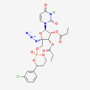 molecular formula C24H27ClN5O11P B13831518 [(2R,3R,4S,5R)-5-azido-5-[[4-(3-chlorophenyl)-2-oxo-1,3,2lambda5-dioxaphosphinan-2-yl]oxymethyl]-2-(2,4-dioxopyrimidin-1-yl)-4-propanoyloxyoxolan-3-yl] propanoate 