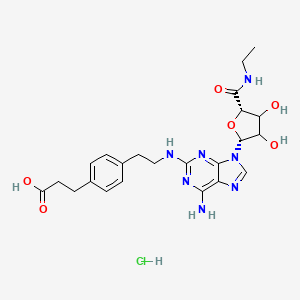 3-[4-[2-[[6-amino-9-[(2R,5S)-5-(ethylcarbamoyl)-3,4-dihydroxyoxolan-2-yl]purin-2-yl]amino]ethyl]phenyl]propanoic acid;hydrochloride