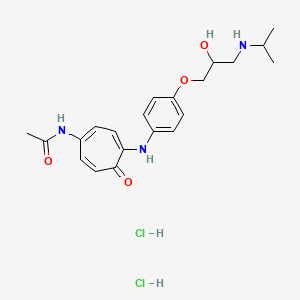 molecular formula C21H29Cl2N3O4 B13832423 Acetamide, N-(4-((4-(2-hydroxy-3-((1-methylethyl)amino)propoxy)phenyl)amino)-5-oxo-1,3,6-cycloheptatrien-1-yl)-, dihydrochloride CAS No. 38767-91-8