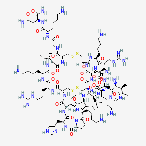 molecular formula C110H192N40O24S4 B13832500 (2S)-2-[[(2S)-6-amino-2-[[2-[[(1R,4S,7S,10S,16S,19S,22S,25S,28S,31S,34R,39R,42S,45S,48S,55R,58S)-55-[[(2S)-6-amino-2-[[(2S,3S)-2-amino-3-methylpentanoyl]amino]hexanoyl]amino]-16,31,45-tris(4-aminobutyl)-58-(2-amino-2-oxoethyl)-4,19,42-tris[(2S)-butan-2-yl]-28,48-bis(3-carbamimidamidopropyl)-7,25-bis(1H-imidazol-4-ylmethyl)-3,6,9,15,18,21,24,27,30,33,41,44,47,50,56,59-hexadecaoxo-22-propan-2-yl-36,37,52,53-tetrathia-2,5,8,14,17,20,23,26,29,32,40,43,46,49,57,60-hexadecazatricyclo[32.16.10.010,14]hexacontane-39-carbonyl]amino]acetyl]amino]hexanoyl]amino]butanediamide 