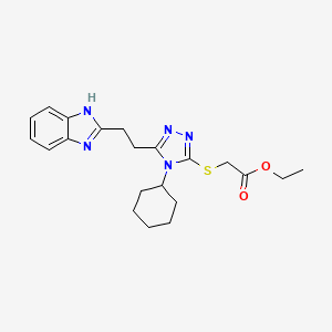 molecular formula C21H27N5O2S B13832896 Acetic acid, ((5-(2-(1H-benzimidazol-2-yl)ethyl)-4-cyclohexyl-4H-1,2,4-triazol-3-yl)thio)-, ethyl ester CAS No. 38911-93-2