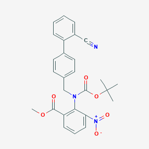 molecular formula C27H25N3O6 B138330 2-[N-(叔丁氧羰基)-N-[(2'-氰基联苯-4-基)甲基]氨基]-3-硝基苯甲酸甲酯 CAS No. 139481-38-2