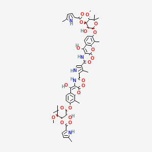 molecular formula C55H59N5O20 B13833161 [(3S,4R,5S,6R)-5-hydroxy-6-[4-hydroxy-3-[[5-[[4-hydroxy-7-[(2S,3R,4S,5R)-3-hydroxy-5-methoxy-6,6-dimethyl-4-(5-methyl-1H-pyrrole-2-carbonyl)oxyoxan-2-yl]oxy-8-methyl-2-oxochromen-3-yl]carbamoyl]-4-methyl-1H-pyrrole-3-carbonyl]amino]-8-methyl-2-oxochromen-7-yl]oxy-3-methoxy-2,2-dimethyloxan-4-yl] 5-methyl-1H-pyrrole-2-carboxylate 