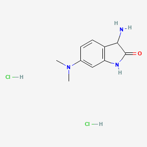 molecular formula C10H15Cl2N3O B1383337 3-氨基-6-(二甲氨基)-2,3-二氢-1H-吲哚-2-酮二盐酸盐 CAS No. 1786215-06-2