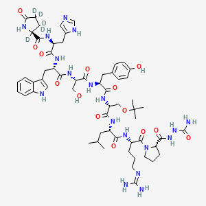 molecular formula C59H84N18O14 B13833420 (2S)-N-[(2S)-1-[[(2S)-1-[[(2S)-1-[[(2S)-1-[[(2R)-1-[[(2S)-1-[[(2S)-1-[(2S)-2-[(carbamoylamino)carbamoyl]pyrrolidin-1-yl]-5-(diaminomethylideneamino)-1-oxopentan-2-yl]amino]-4-methyl-1-oxopentan-2-yl]amino]-3-[(2-methylpropan-2-yl)oxy]-1-oxopropan-2-yl]amino]-3-(4-hydroxyphenyl)-1-oxopropan-2-yl]amino]-3-hydroxy-1-oxopropan-2-yl]amino]-3-(1H-indol-3-yl)-1-oxopropan-2-yl]amino]-3-(1H-imidazol-5-yl)-1-oxopropan-2-yl]-2,3,3,4,4-pentadeuterio-5-oxopyrrolidine-2-carboxamide 