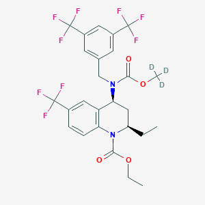 molecular formula C26H25F9N2O4 B13833648 ethyl (2R,4S)-4-[[3,5-bis(trifluoromethyl)phenyl]methyl-(trideuteriomethoxycarbonyl)amino]-2-ethyl-6-(trifluoromethyl)-3,4-dihydro-2H-quinoline-1-carboxylate 