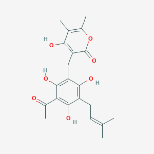 molecular formula C21H24O7 B13834166 3-[4-Acetyl-2,3,6-trihydroxy-5-(3-methyl-2-butenyl)benzyl]-4-hydroxy-5,6-dimethyl-2H-pyran-2-one 