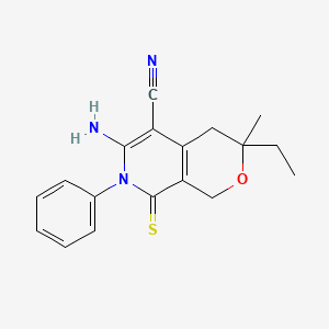 molecular formula C18H19N3OS B13834308 6-Amino-3-ethyl-3-methyl-7-phenyl-8-sulfanylidene-1,4-dihydropyrano[3,4-c]pyridine-5-carbonitrile CAS No. 334506-26-2