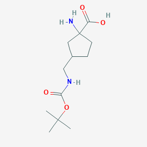 molecular formula C12H22N2O4 B1383443 1-Amino-3-({[(tert-butoxy)carbonyl]amino}methyl)cyclopentane-1-carboxylic acid CAS No. 1795500-36-5