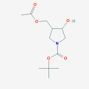 molecular formula C12H21NO5 B1383505 Tert-butyl 3-(acetoxymethyl)-4-hydroxypyrrolidine-1-carboxylate CAS No. 1824488-86-9