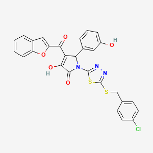 molecular formula C28H18ClN3O5S2 B13835391 4-(1-benzofuran-2-ylcarbonyl)-1-{5-[(4-chlorobenzyl)sulfanyl]-1,3,4-thiadiazol-2-yl}-3-hydroxy-5-(3-hydroxyphenyl)-1,5-dihydro-2H-pyrrol-2-one 