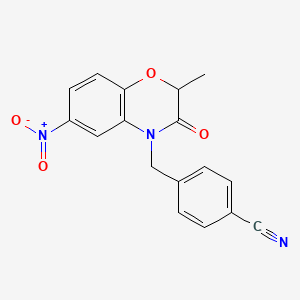 molecular formula C17H13N3O4 B1383573 4-((2,3-Dihydro-2-methyl-6-nitro-3-oxobenzo[b][1,4]oxazin-4-yl)methyl)benzonitrile CAS No. 1159978-65-0
